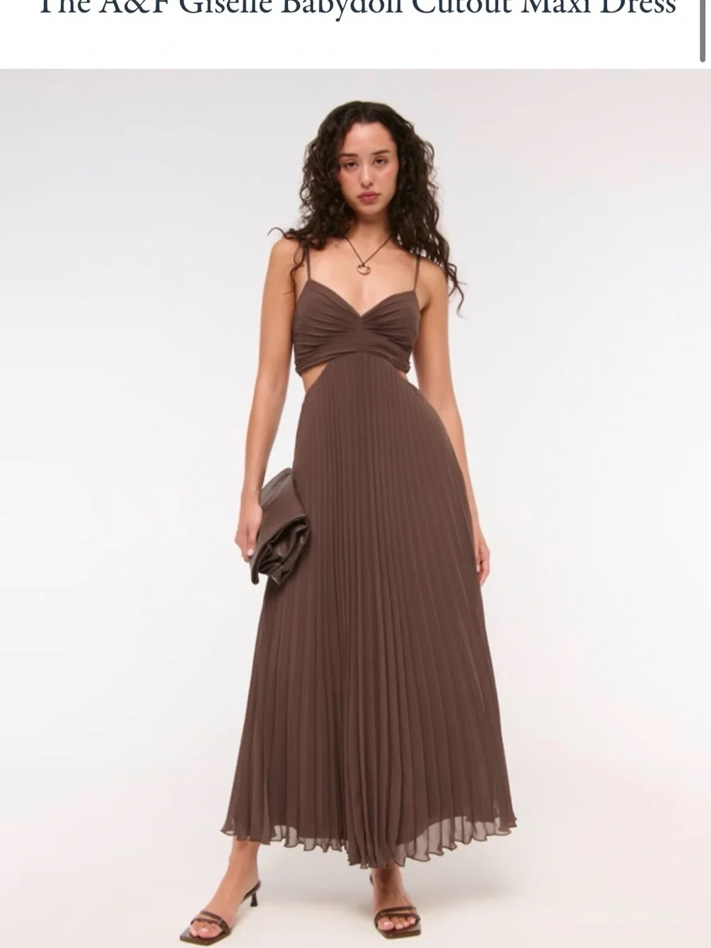A&F Brown Pleated Cutout Maxi Dress by